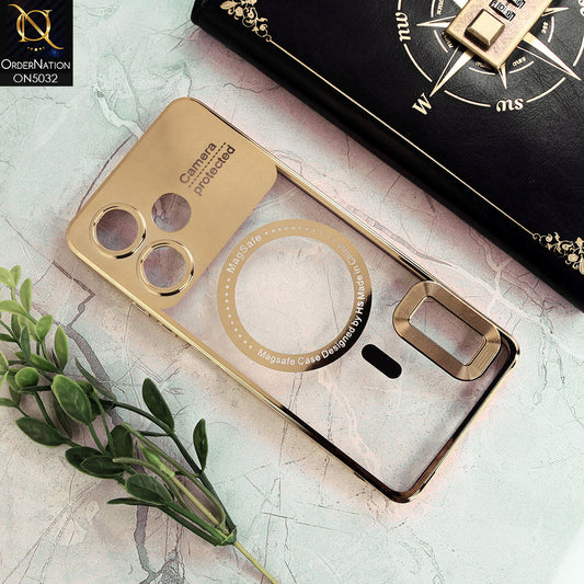Infinix Hot 30 Cover - Golden - New Electroplating Color Borders Camera Protection Magsafe Design Soft Transparent Case With Logo Hole