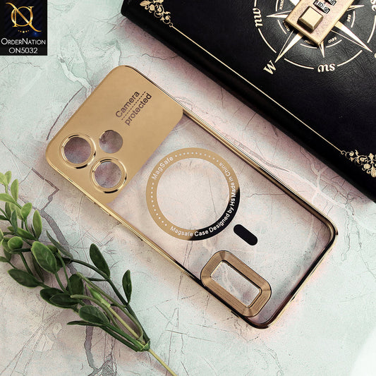 Infinix Hot 30 Play Cover - Golden - New Electroplating Color Borders Camera Protection Magsafe Design Soft Transparent Case With Logo Hole