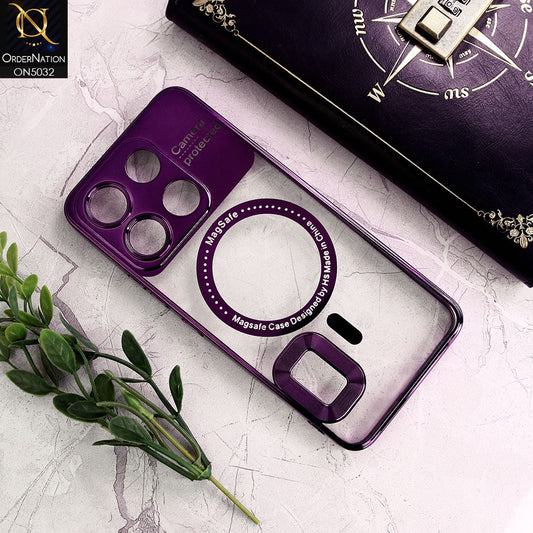 itel A60 Cover - Purple - New Electroplating Color Borders Camera Protection Magsafe Design Soft Transparent Case With Logo Hole