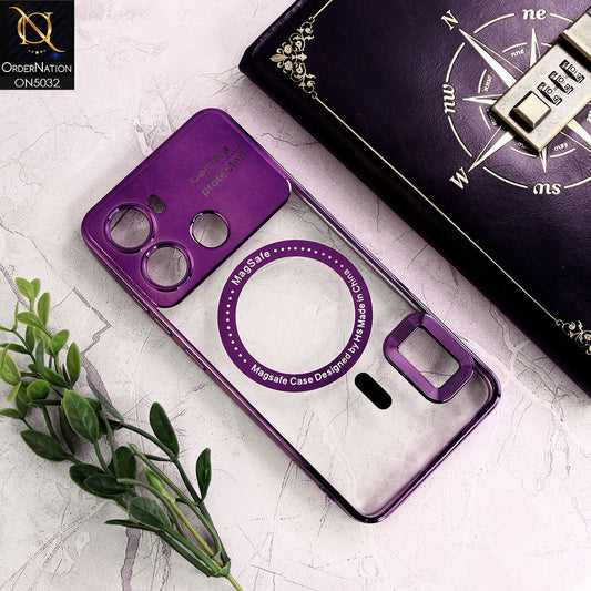 Itel P40 Cover - Purple - New Electroplating Color Borders Camera Protection Magsafe Design Soft Transparent Case With Logo Hole