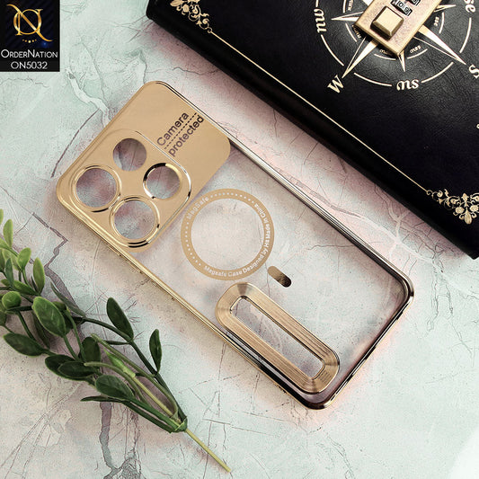 Infinix Smart 7 Cover - Golden - New Electroplating Color Borders Camera Protection Magsafe Design Soft Transparent Case With Logo Hole