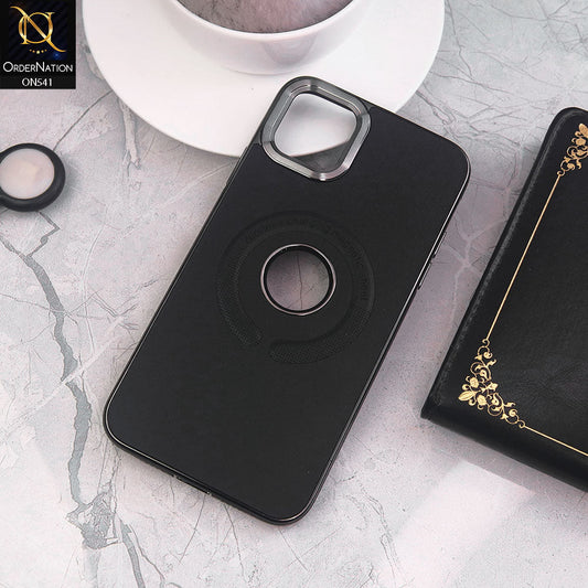 iPhone 12 Pro Cover - Black - Wireless Charging Magnetic Sheet Electroplating Borders Leather Shockproof Soft Case