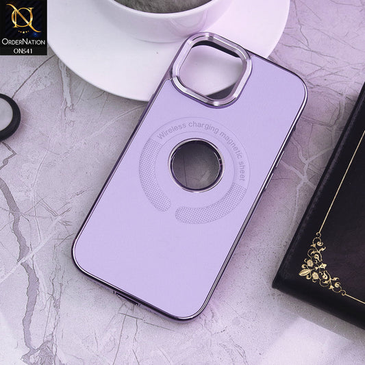 iPhone 14 Cover - Purple - Wireless Charging Magnetic Sheet Electroplating Borders Leather Shockproof Soft Case