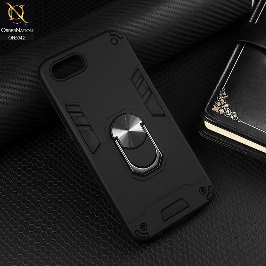 Oppo A1k Cover - Black - New Dual PC + TPU Hybrid Style Protective Soft Border Case With Kickstand Holder
