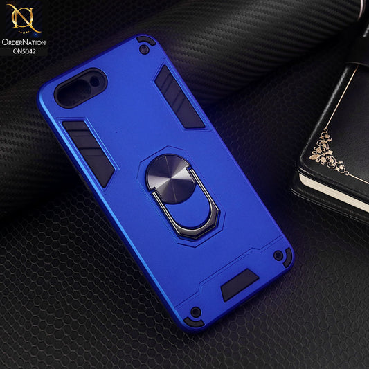 Oppo A3s Cover - Blue - New Dual PC + TPU Hybrid Style Protective Soft Border Case With Kickstand Holder