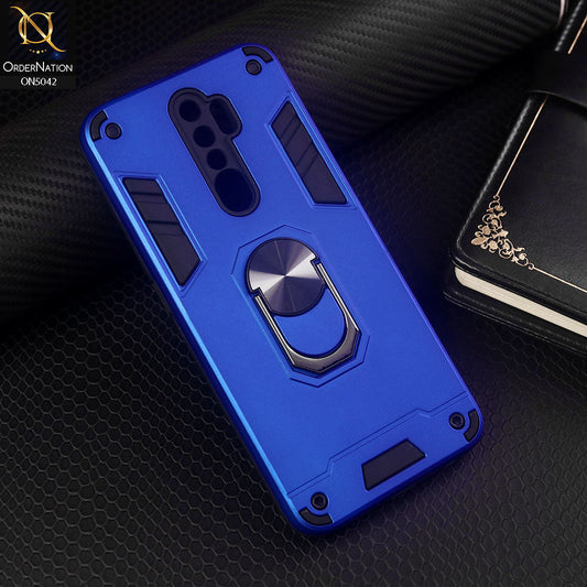 Oppo A5 2020 Cover - Blue - New Dual PC + TPU Hybrid Style Protective Soft Border Case With Kickstand Holder