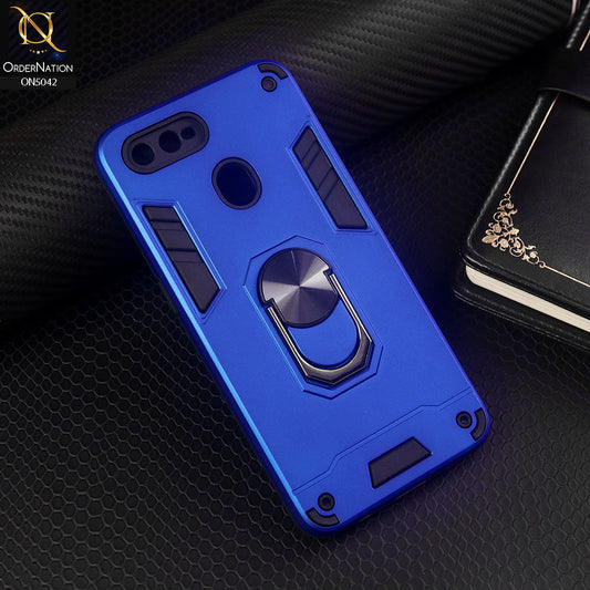Oppo A5s Cover - Blue - New Dual PC + TPU Hybrid Style Protective Soft Border Case With Kickstand Holder