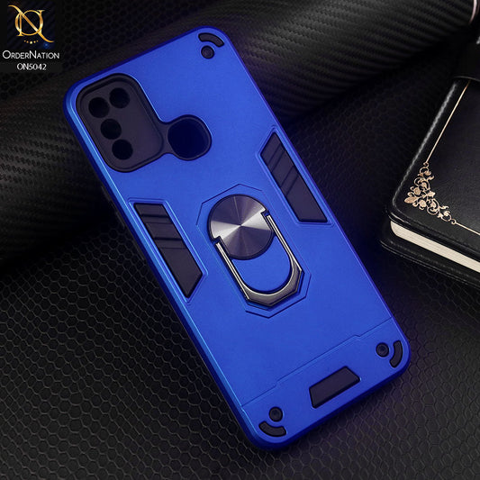 Infinix Hot 11 Play Cover - Blue - New Dual PC + TPU Hybrid Style Protective Soft Border Case With Kickstand Holder