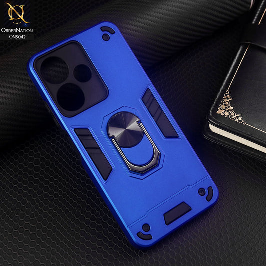 Infinix Hot 30 Cover - Blue - New Dual PC + TPU Hybrid Style Protective Soft Border Case With Kickstand Holder