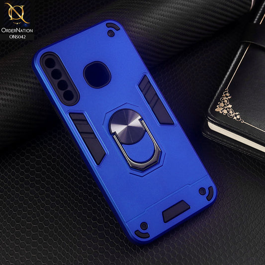 Infinix Hot 8 Cover - Blue - New Dual PC + TPU Hybrid Style Protective Soft Border Case With Kickstand Holder