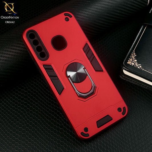 Infinix Hot 8 Cover - Red - New Dual PC + TPU Hybrid Style Protective Soft Border Case With Kickstand Holder
