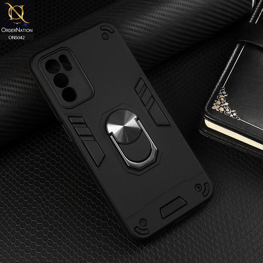 Oppo A16 Cover - Black - New Dual PC + TPU Hybrid Style Protective Soft Border Case With Kickstand Holder