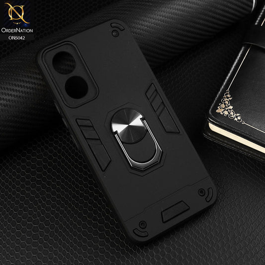 Oppo A17k Cover - Black - New Dual PC + TPU Hybrid Style Protective Soft Border Case With Kickstand Holder