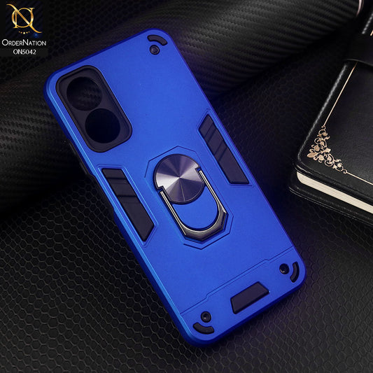 Oppo A17k Cover - Blue - New Dual PC + TPU Hybrid Style Protective Soft Border Case With Kickstand Holder