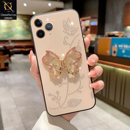 iPhone 11 Pro Cover - Golden - Tybomb Cute Shiny Rhinestones Butterfly Holder Stand Soft Borders Case