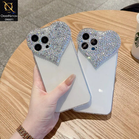 iPhone 13 Pro Max Cover - Transparent - 3D Bling Rhinestones Diamonds Love Heart Clear Transparent Soft Case