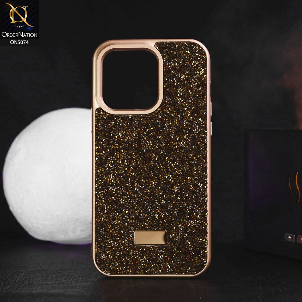 iPhone 15 Pro Max Cover - Golden - Luxury Bling Rhinestones Diamond shiny Glitter Soft TPU Case