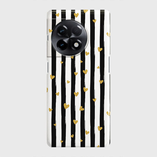 OnePlus 11R Cover - Trendy Black & White Lining With Golden Hearts Printed Hard Case with Life Time Colors Guarantee