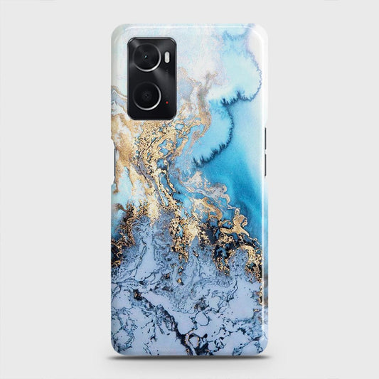 Oppo A96 4G Cover - Trendy Golden & Blue Ocean Marble Printed Hard Case with Life Time Colors Guarantee