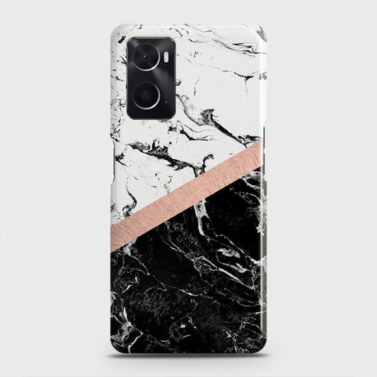 Oppo A96 4G Cover - Black & White Marble With Chic RoseGold Strip Case with Life Time Colors Guarantee