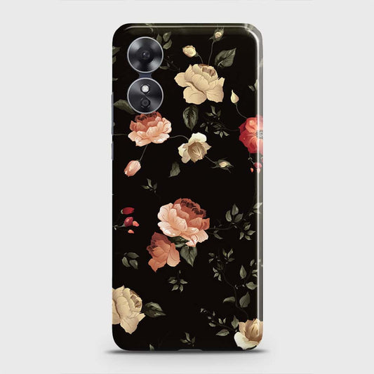 Oppo A17 Cover - Dark Rose Vintage Flowers Printed Hard Case with Life Time Colors Guarantee