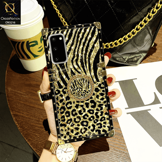 Samsung Galaxy S20 Plus Cover - Design 1 - Trendy Stripes Pattern Golden Square Case With Matching Bling Ring Holder