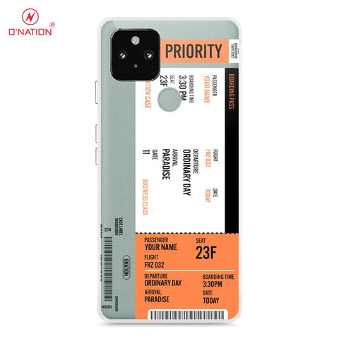Google Pixel 5 Cover - Personalised Boarding Pass Ticket Series - 5 Designs - Clear Phone Case - Soft Silicon Borders