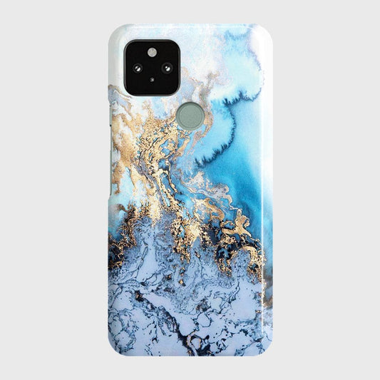 Google Pixel 5 XL Cover - Trendy Golden & Blue Ocean Marble Printed Hard Case with Life Time Colors Guarantee