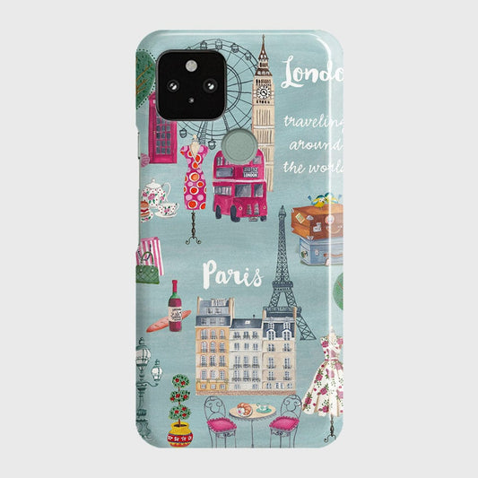 Google Pixel 5 XL Cover - London, Paris, New York ModernPrinted Hard Case with Life Time Colors Guarantee