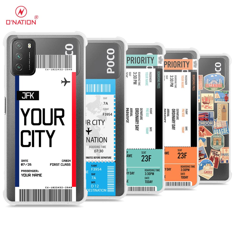 Xiaomi Poco M3 Cover - Personalised Boarding Pass Ticket Series - 5 Designs - Clear Phone Case - Soft Silicon Borders