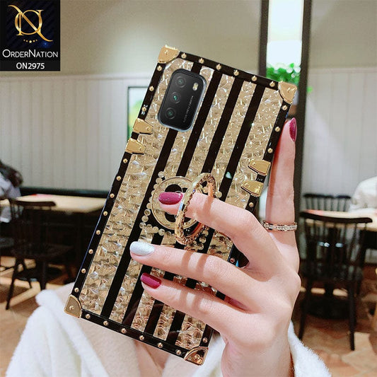 Xiaomi Poco M3 Cover - Design 2 - 3D illusion Gold Flowers Soft Trunk Case With Ring Holder