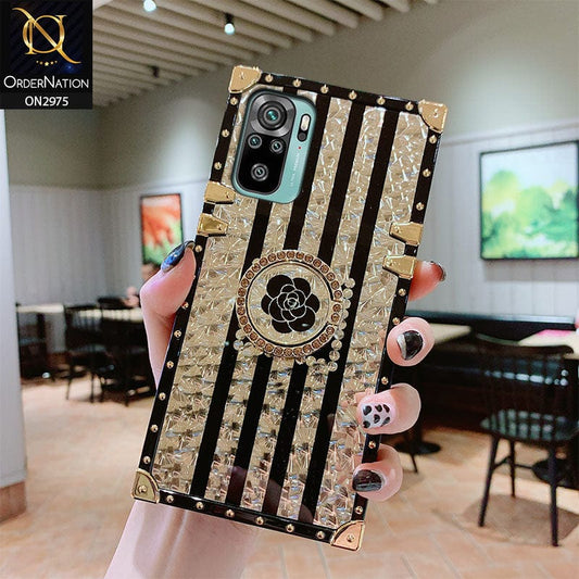 Xiaomi Redmi Note 10 4G Cover - Design 2 - 3D illusion Gold Flowers Soft Trunk Case With Ring Holder