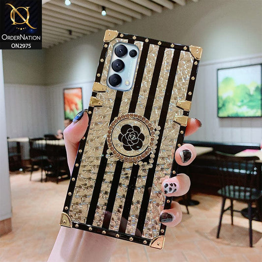 Oppo Reno 4 Cover - Design 2 - 3D illusion Gold Flowers Soft Trunk Case With Ring Holder