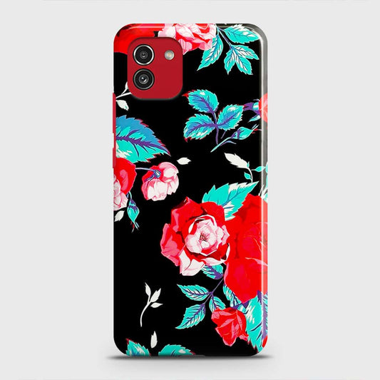 Samsung Galaxy A03 Cover - Luxury Vintage Red Flowers Printed Hard Case with Life Time Colors Guarantee