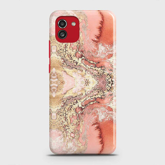 Samsung Galaxy A03 Cover - Trendy Chic Rose Gold Marble Printed Hard Case with Life Time Colors Guarantee
