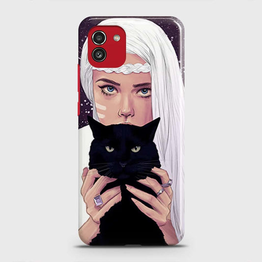 Samsung Galaxy A03 Cover - Trendy Wild Black Cat Printed Hard Case with Life Time Colors Guarantee