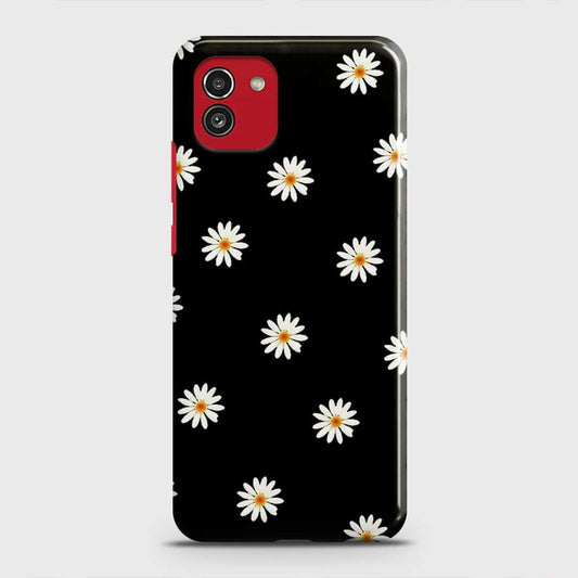 Samsung Galaxy A03 Cover - White Bloom Flowers with Black Background Printed Hard Case with Life Time Colors Guarantee
