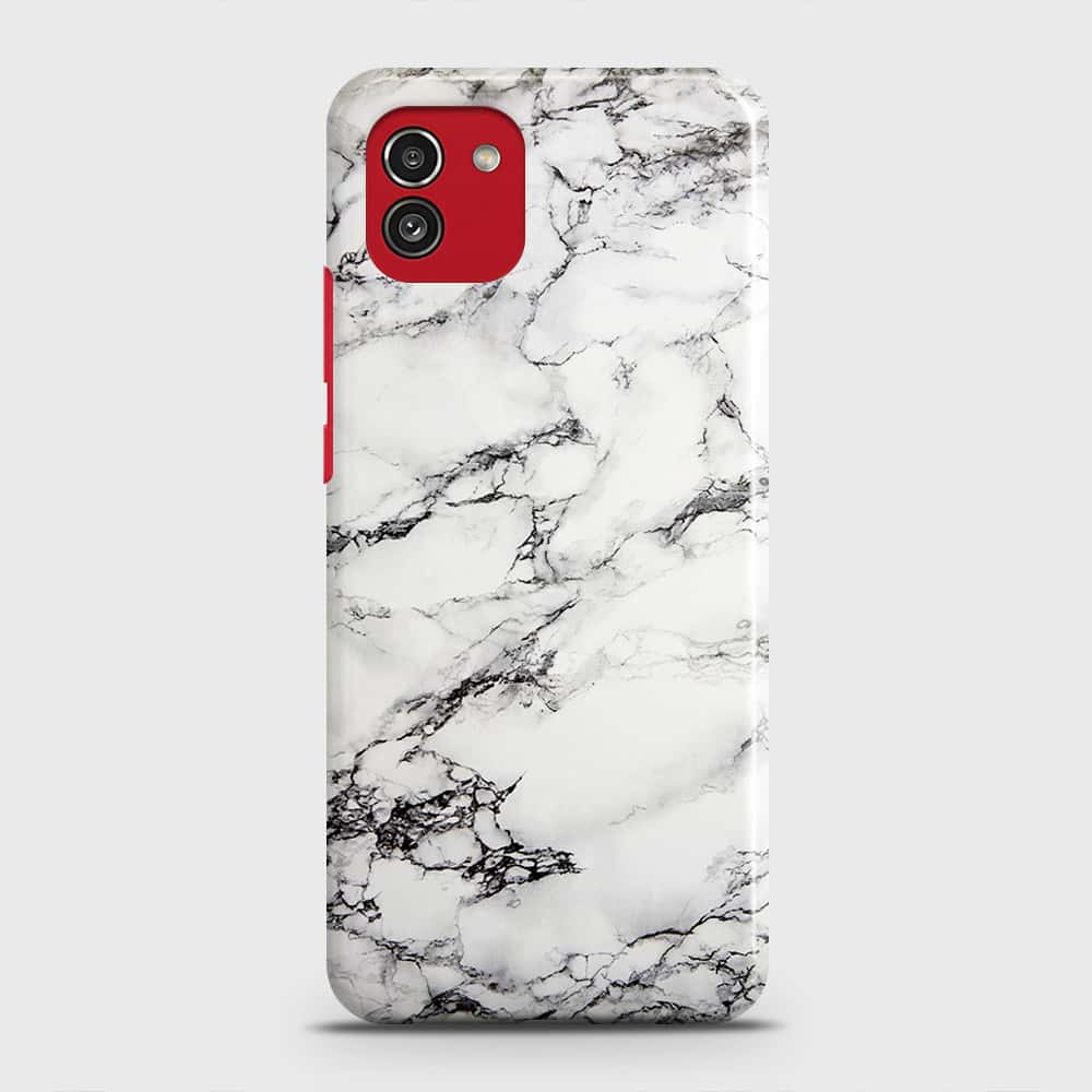 Samsung Galaxy A03 Cover - Trendy White Floor Marble Printed Hard Case with Life Time Colors Guarantee
