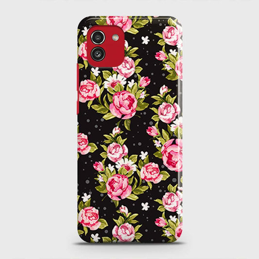 Samsung Galaxy A03 Cover - Trendy Pink Rose Vintage Flowers Printed Hard Case with Life Time Colors Guarantee