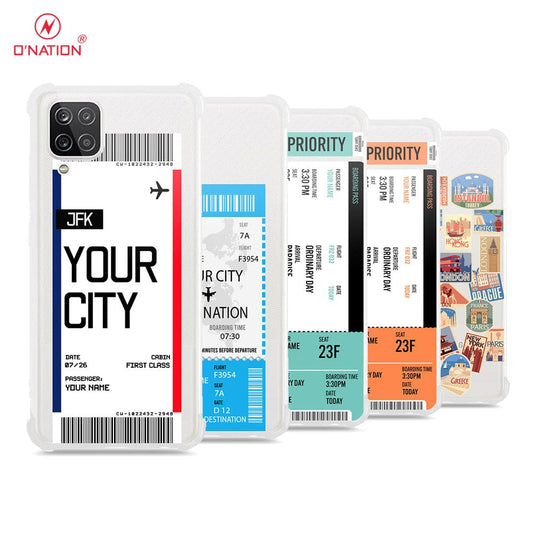 Samsung Galaxy A12 Cover - Personalised Boarding Pass Ticket Series - 5 Designs - Clear Phone Case - Soft Silicon Borders
