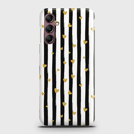 Samsung Galaxy A14 4G Cover - Trendy Black & White Lining With Golden Hearts Printed Hard Case with Life Time Colors Guarantee