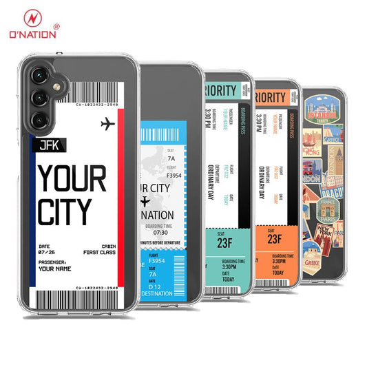 Samsung Galaxy A14  Cover - Personalised Boarding Pass Ticket Series - 5 Designs - Clear Phone Case - Soft Silicon Borders