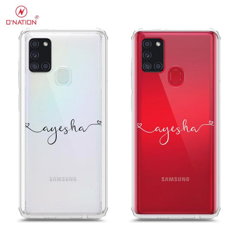 Samsung Galaxy A21s Cover - Personalised Name Series - 8 Designs - Clear Phone Case - Soft Silicon Borders