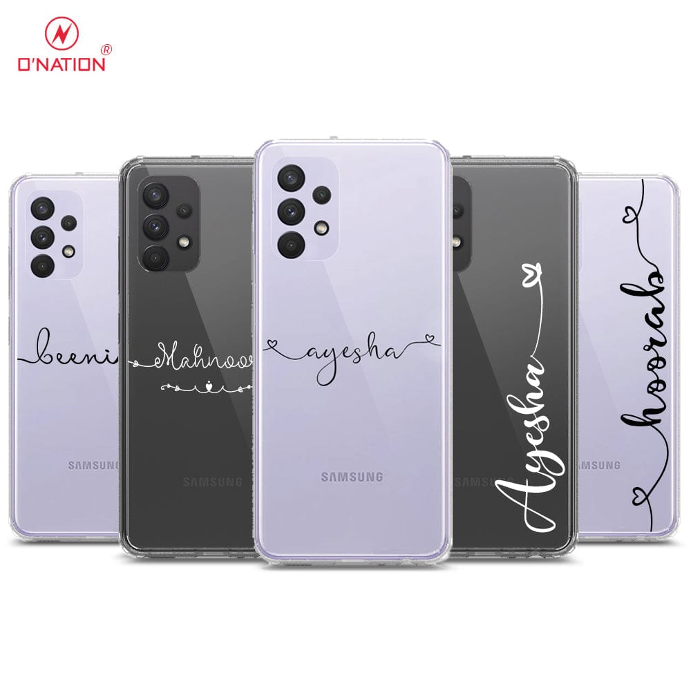 Samsung Galaxy A32 Cover - Personalised Name Series - 8 Designs - Clear Phone Case - Soft Silicon Borders