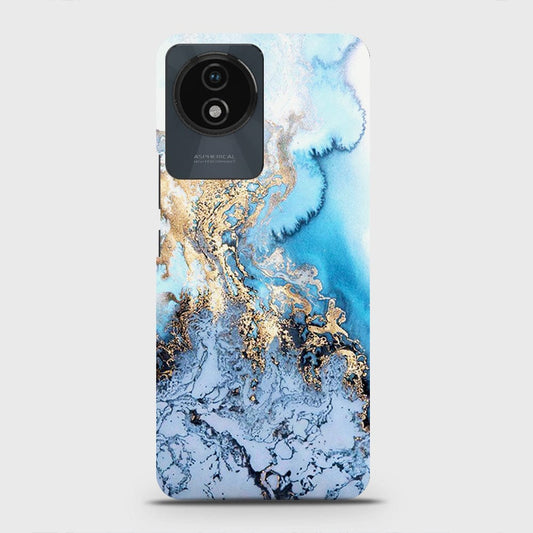 Vivo Y02t Cover - Trendy Golden & Blue Ocean Marble Printed Hard Case with Life Time Colors Guarantee
