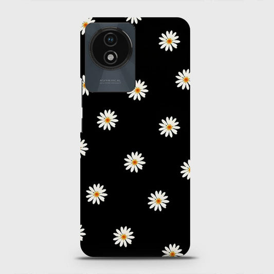 Vivo Y02t Cover - White Bloom Flowers with Black Background Printed Hard Case with Life Time Colors Guarantee