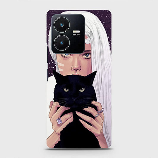 Vivo Y22s Cover - Trendy Wild Black Cat Printed Hard Case with Life Time Colors Guarantee