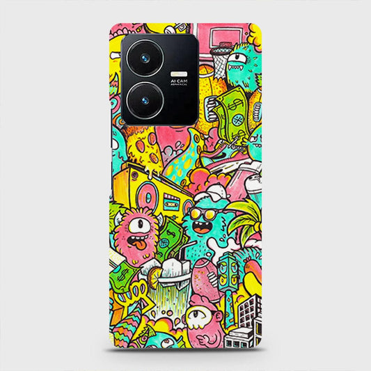 Vivo Y22s Cover - Candy Colors Trendy Sticker Collage Printed Hard Case with Life Time Colors Guarantee