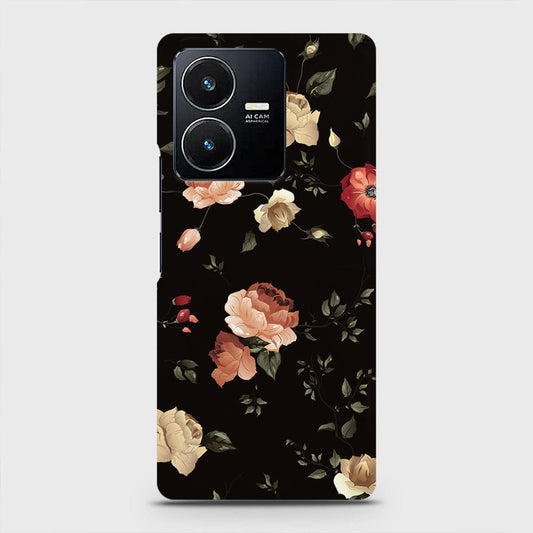 Vivo Y22 Cover - Dark Rose Vintage Flowers Printed Hard Case with Life Time Colors Guarantee