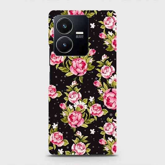 Vivo Y22s Cover - Trendy Pink Rose Vintage Flowers Printed Hard Case with Life Time Colors Guarantee